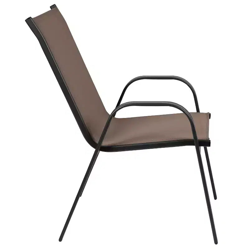 Tavolo da patio Emma e Oliver a cinque pezzi con tavolo rotondo in metallo con piano in vetro temperato e 4 sedie impilabili Flex Comfort