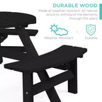 Tavolo da picnic circolare da esterno in legno a 6 posti Best Choice Products con 3 panche integrate, foro per ombrellone