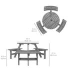 Tavolo da picnic circolare da esterno in legno a 6 posti Best Choice Products con 3 panche integrate, foro per ombrellone