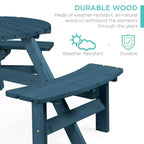 Tavolo da picnic circolare da esterno in legno a 6 posti Best Choice Products con 3 panche integrate, foro per ombrellone