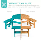 Tavolo da picnic circolare da esterno in legno a 6 posti Best Choice Products con 3 panche integrate, foro per ombrellone