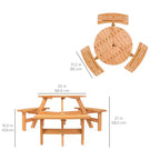 Tavolo da picnic circolare da esterno in legno a 6 posti Best Choice Products con 3 panche integrate, foro per ombrellone