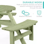 Tavolo da picnic circolare da esterno in legno a 6 posti Best Choice Products con 3 panche integrate, foro per ombrellone