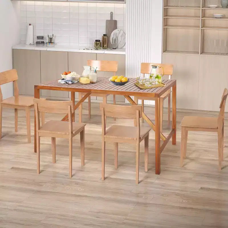 Costway Tavolo da Pranzo Rettangolare da Esterno in Legno di Acacia con Ampio Piano a Doghe per 6 Persone