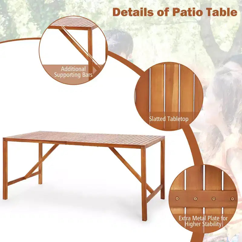 Costway Tavolo da Pranzo Rettangolare da Esterno in Legno di Acacia con Ampio Piano a Doghe per 6 Persone