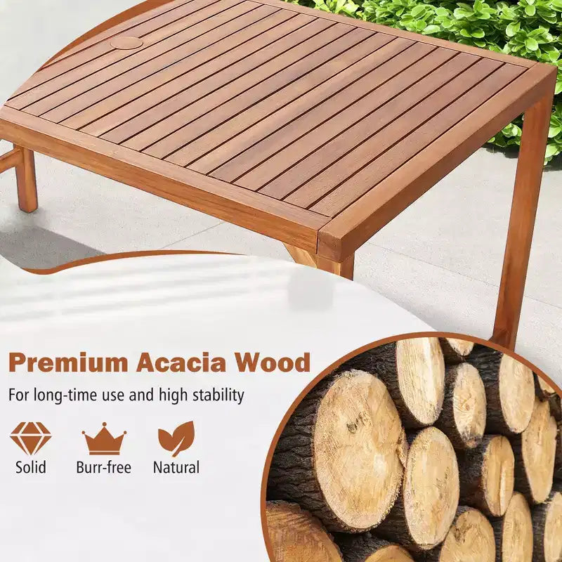 Costway Tavolo da Pranzo Rettangolare da Esterno in Legno di Acacia con Ampio Piano a Doghe per 6 Persone