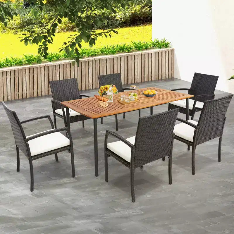 Costway Tavolo da Pranzo Rettangolare in Legno di Acacia con Foro per Ombrellone da 4,8 cm per Interno ed Esterno