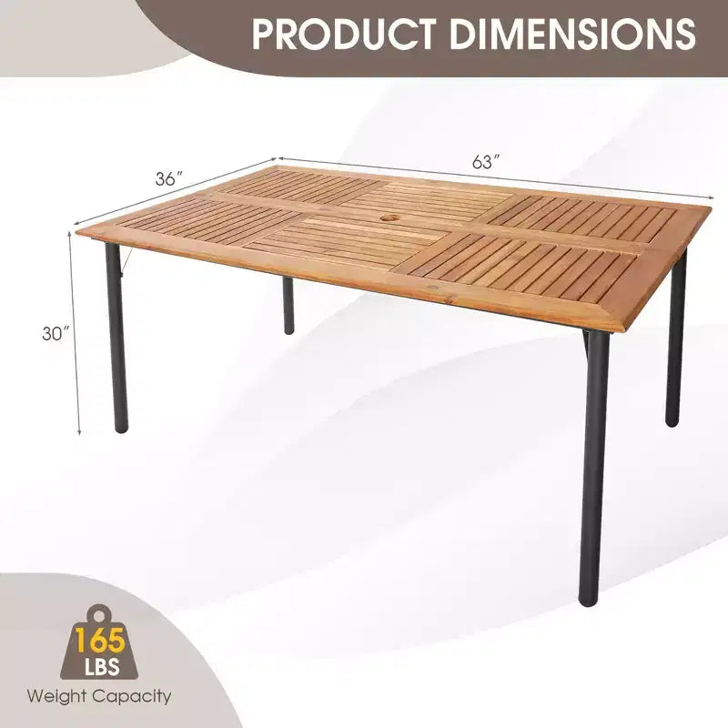 Costway Tavolo da Pranzo Rettangolare in Legno di Acacia con Foro per Ombrellone da 4,8 cm per Interno ed Esterno