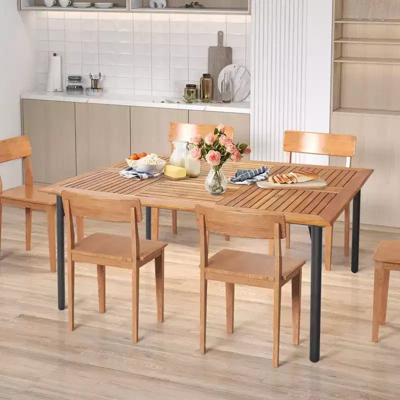 Costway Tavolo da Pranzo Rettangolare in Legno di Acacia con Foro per Ombrellone da 4,8 cm per Interno ed Esterno