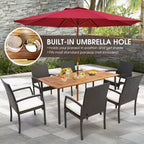 Costway Tavolo da Pranzo Rettangolare in Legno di Acacia con Foro per Ombrellone da 4,8 cm per Interno ed Esterno