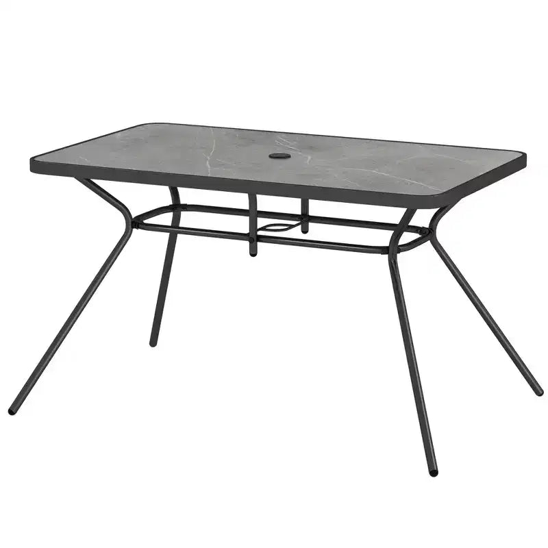 Tavolo da Pranzo Rettangolare da Esterno Costway 124,5 x 75 cm con Top Effetto Marmo e Foro per Ombrellone
