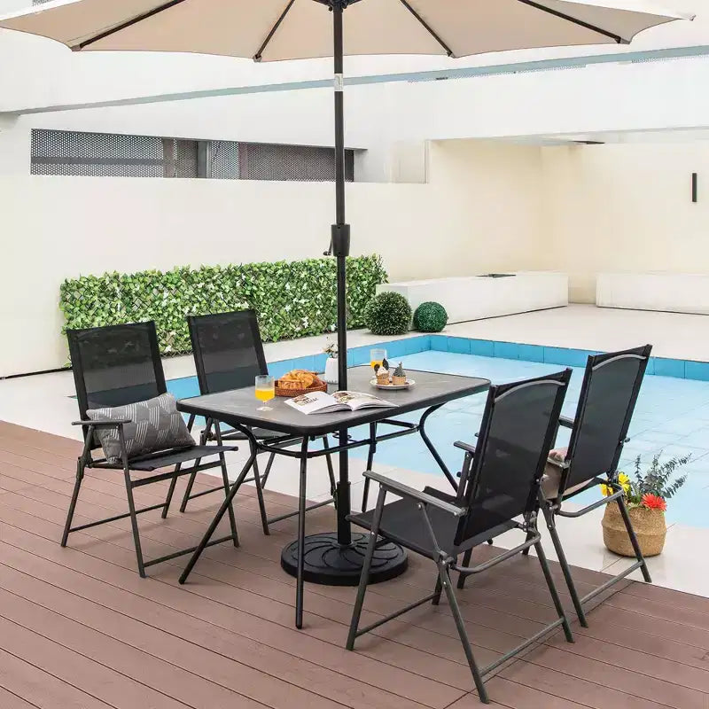 Tavolo da Pranzo Rettangolare da Esterno Costway 124,5 x 75 cm con Top Effetto Marmo e Foro per Ombrellone