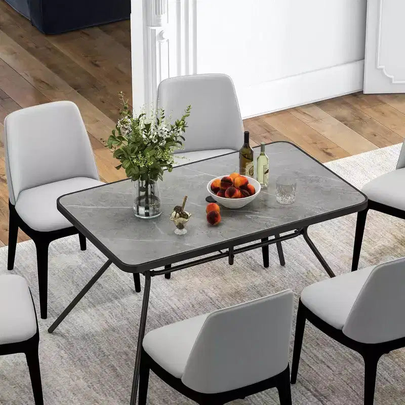 Tavolo da Pranzo Rettangolare da Esterno Costway 124,5 x 75 cm con Top Effetto Marmo e Foro per Ombrellone