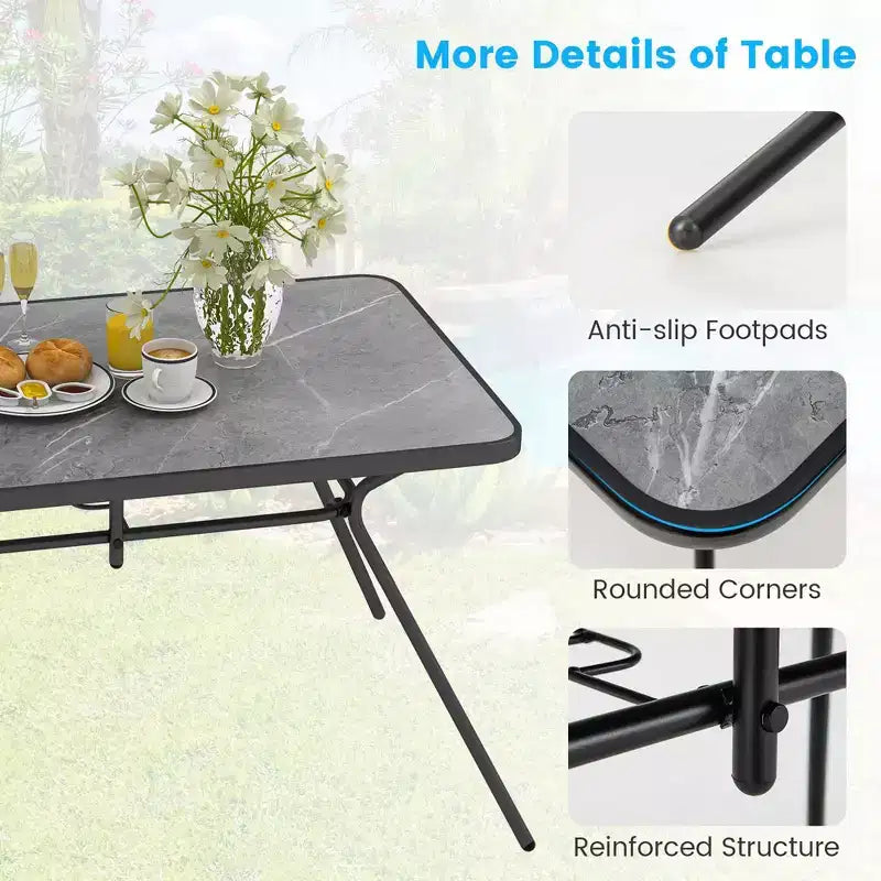 Tavolo da Pranzo Rettangolare da Esterno Costway 124,5 x 75 cm con Top Effetto Marmo e Foro per Ombrellone