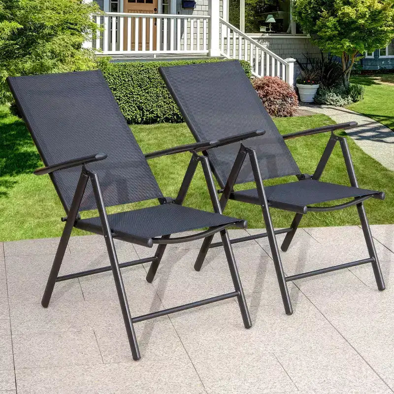 Captiva Designs Set da pranzo da esterno 5 pezzi con sedie pieghevoli regolabili in 7 posizioni e tavolo rotondo in metallo con foro per ombrellone