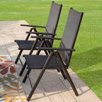 Captiva Designs Set da pranzo da esterno 5 pezzi con sedie pieghevoli regolabili in 7 posizioni e tavolo rotondo in metallo con foro per ombrellone