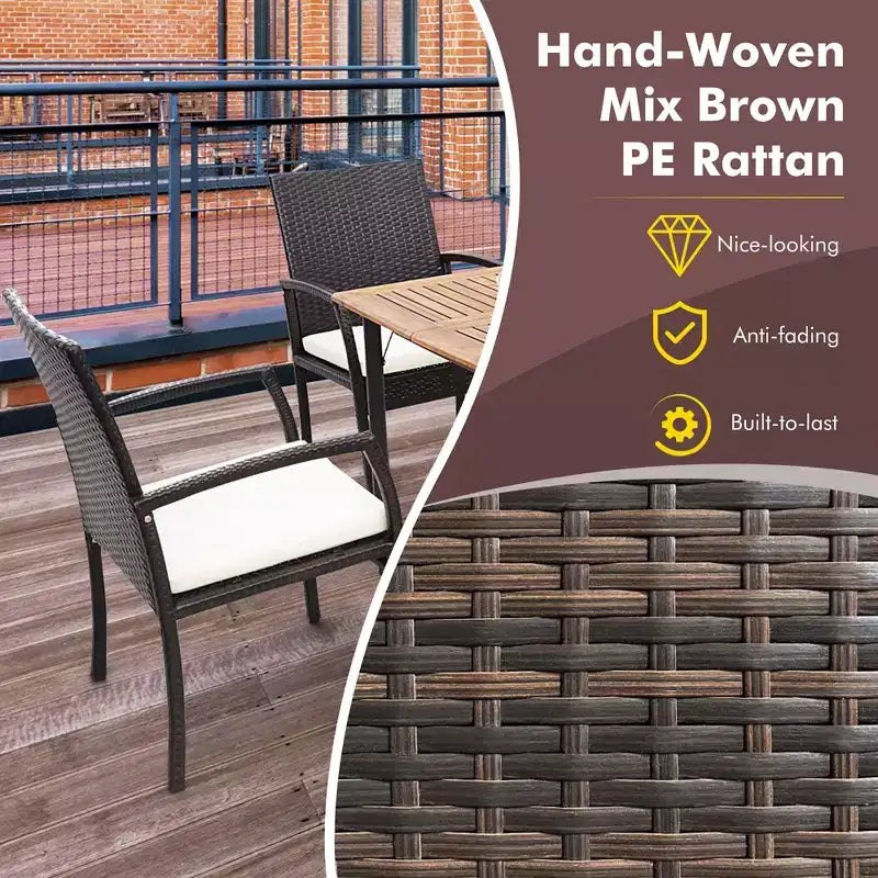 Costway Sedie da Pranzo in Rattan PE per Patio, Set da 2 Pezzi, con Morbidi Cuscini Sfoderabili, Poltrone per Giardino