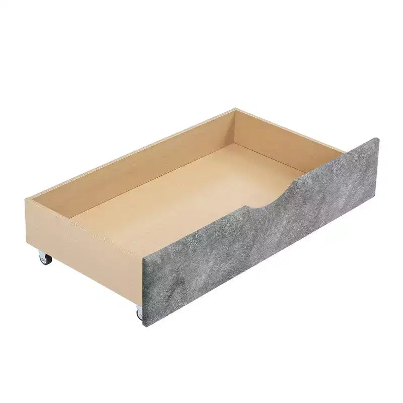 Divano Letto Imbottito Matrimoniale con Bottoni, Cassetti e Bracciolo a Onda, Grigio - ModernLuxe