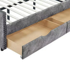 Divano Letto Imbottito Matrimoniale con Bottoni, Cassetti e Bracciolo a Onda, Grigio - ModernLuxe