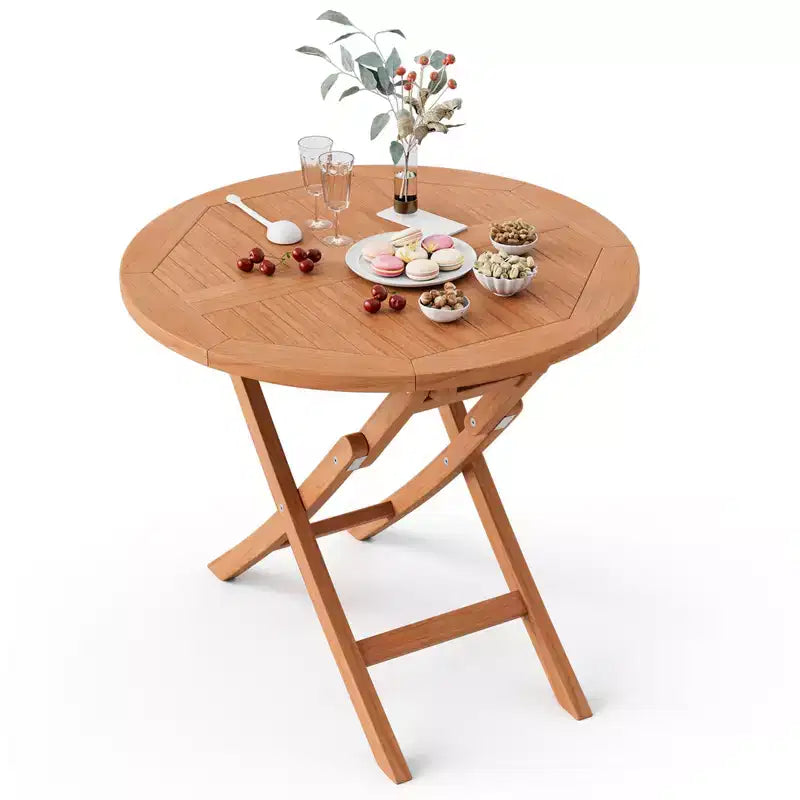 Tavolo da pranzo rotondo pieghevole da 31,5'' per patio, in legno massello di teak indonesiano naturale, portatile per esterni, di Costway