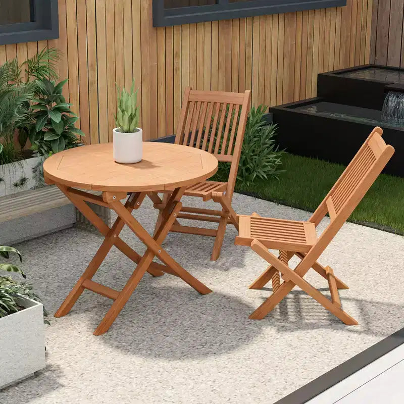 Tavolo da pranzo rotondo pieghevole da 31,5'' per patio, in legno massello di teak indonesiano naturale, portatile per esterni, di Costway
