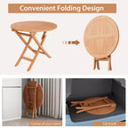 Tavolo da pranzo rotondo pieghevole da 31,5'' per patio, in legno massello di teak indonesiano naturale, portatile per esterni, di Costway