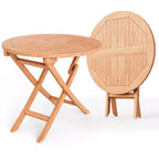Tavolo da pranzo rotondo pieghevole da 31,5'' per patio, in legno massello di teak indonesiano naturale, portatile per esterni, di Costway