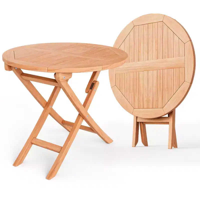 Tavolo da pranzo rotondo pieghevole da 31,5'' per patio, in legno massello di teak indonesiano naturale, portatile per esterni, di Costway