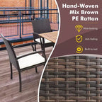 Costway Set da Pranzo per Esterni 7 Pezzi in Rattan Tavolo in Legno di Acacia 6 Sedie in Vimini con Foro per Ombrellone