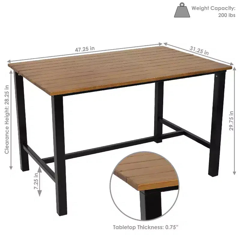 Tavolo da pranzo Sunnydaze in castagno europeo con struttura in acciaio - 120 L x 79 P x 75 A cm