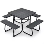 Costway Tavolo da Picnic Quadrato per Esterni da 8 Persone con 4 Panche e Foro per Ombrellone Nero/Grigio/Verde/Bianco