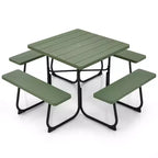 Costway Tavolo da Picnic Quadrato per Esterni da 8 Persone con 4 Panche e Foro per Ombrellone Nero/Grigio/Verde/Bianco