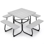 Costway Tavolo da Picnic Quadrato per Esterni da 8 Persone con 4 Panche e Foro per Ombrellone Nero/Grigio/Verde/Bianco