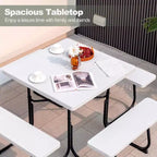 Costway Tavolo da Picnic Quadrato per Esterni da 8 Persone con 4 Panche e Foro per Ombrellone Nero/Grigio/Verde/Bianco