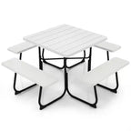 Costway Tavolo da Picnic Quadrato per Esterni da 8 Persone con 4 Panche e Foro per Ombrellone Nero/Grigio/Verde/Bianco