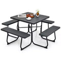 Costway Outdoor 8-person Square Picnic Table Bench Set with 4 Benches & Umbrella Hole Black/Grey/Green/White