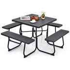 Costway Outdoor 8-person Square Picnic Table Bench Set with 4 Benches & Umbrella Hole Black/Grey/Green/White