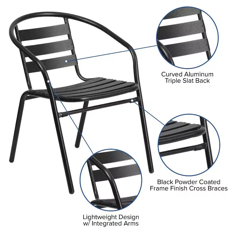 Set tavolo Emma e Oliver quadrato 27,5'' in alluminio per interni ed esterni con 2 sedie con schienale a doghe