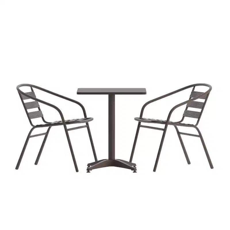Emma and Oliver 27.5'' Square Aluminum Indoor-Outdoor Table Set with 2 Slat Back Chairs