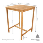 Tavolo da bar quadrato da esterno Sunnydaze in legno di teak - 79 cm x 110,5 cm H - Marrone