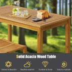 Set da 7 pezzi da bar Costway in legno di acacia con tavolo da pranzo rettangolare da 45 pollici e 6 sgabelli a sella
