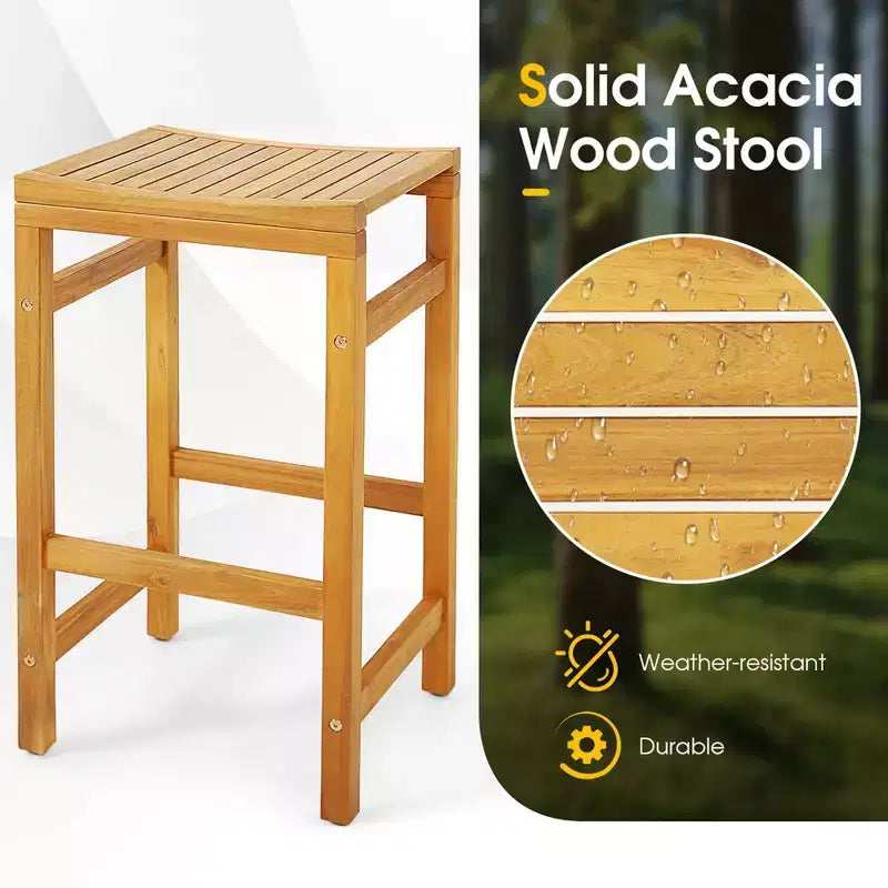 Set da 7 pezzi da bar Costway in legno di acacia con tavolo da pranzo rettangolare da 45 pollici e 6 sgabelli a sella
