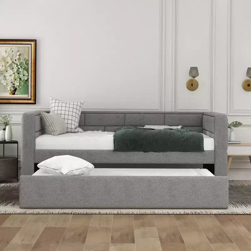 Divano Letto Singolo con Letto Estraibile e Schienale Imbottito, Grigio-ModernLuxe