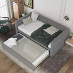 Divano Letto Singolo con Letto Estraibile e Schienale Imbottito, Grigio-ModernLuxe