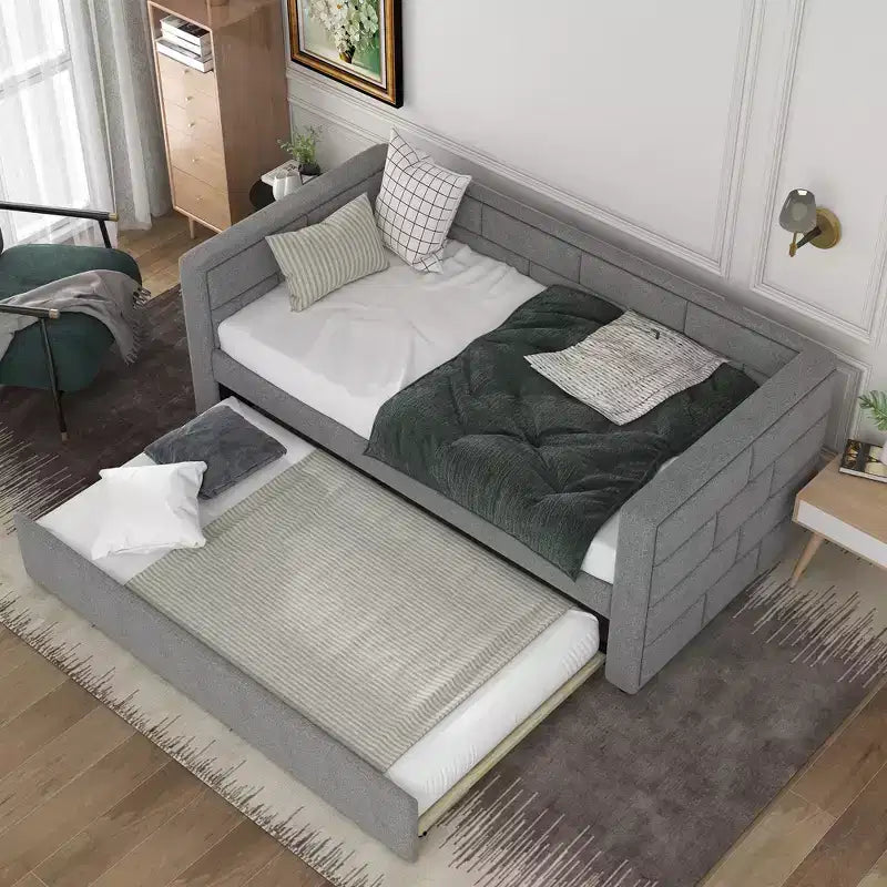 Divano Letto Singolo con Letto Estraibile e Schienale Imbottito, Grigio-ModernLuxe