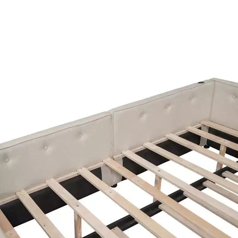 Letto a piattaforma imbottito Full/Queen Size con porte USB, divano letto moderno con letto estraibile, beige - ModernLuxe