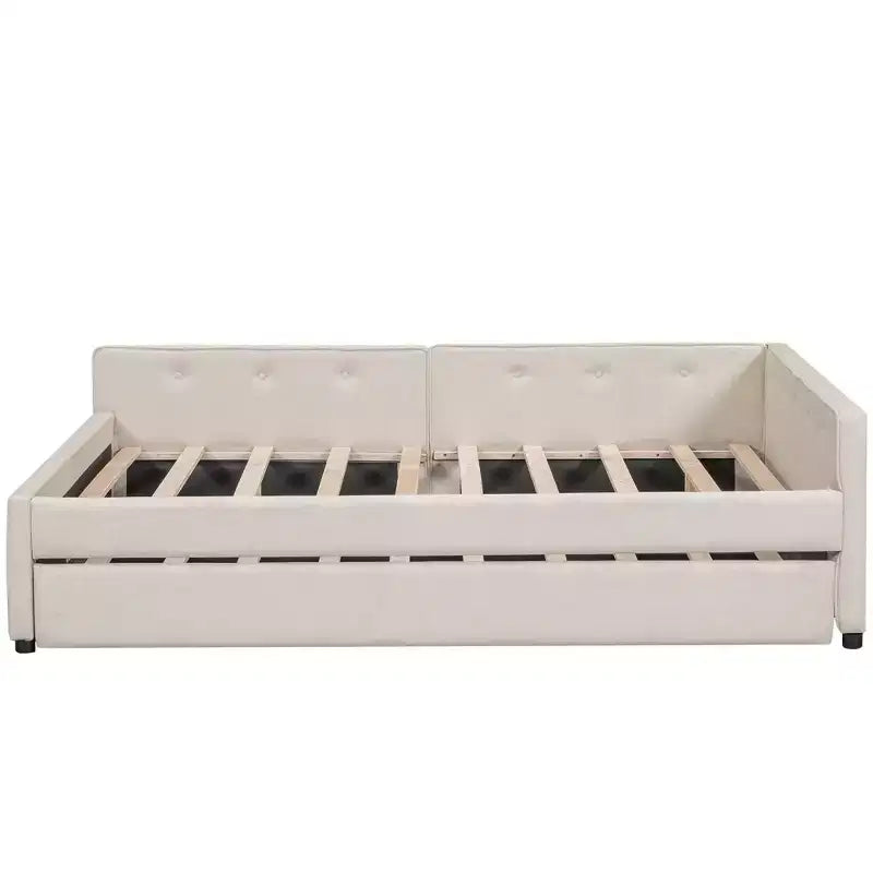 Letto a piattaforma imbottito Full/Queen Size con porte USB, divano letto moderno con letto estraibile, beige - ModernLuxe