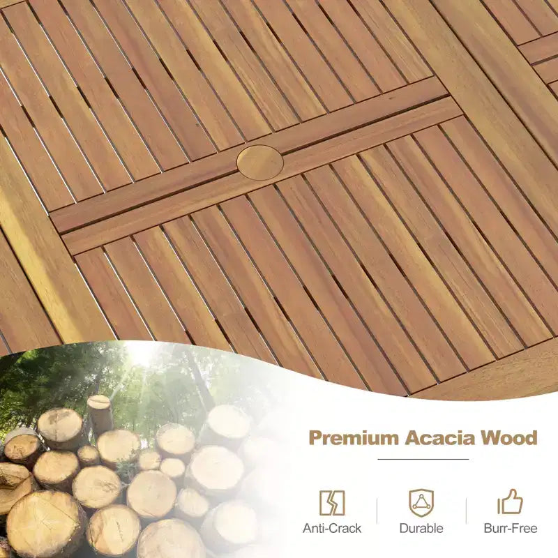 Tavolo da patio Costway 79 in legno di acacia, tavolo da pranzo per esterni 8 persone con foro per ombrellone