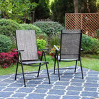 Captiva Designs set da pranzo da esterno, 9 pezzi, tavolo quadrato spazioso con piano a doghe in metallo e foro per ombrellone e 8 sedie reclinabili pieghevoli