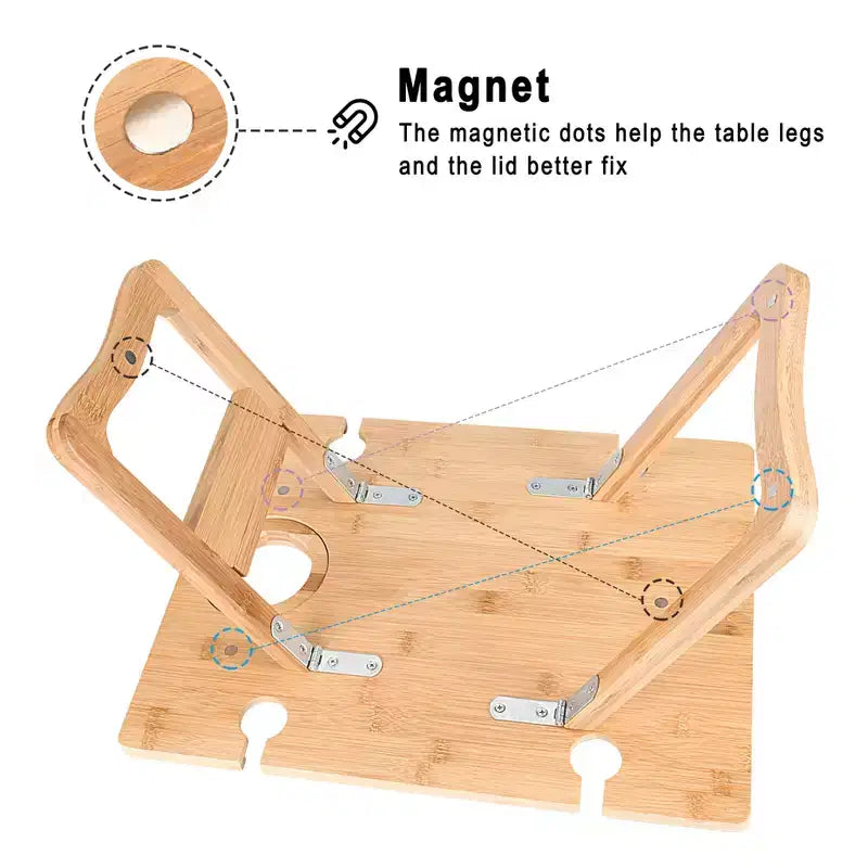 Tavolino da vino da picnic pieghevole portatile Tirrinia 12.6 x 17 in bambù ecologico naturale, per degustazioni di vino all'aperto, raduni, allestimento picnic al parco
